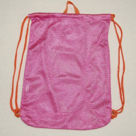Girls Fuchsia Pink Mesh Drawstring Beach Bag - Picture 4 of 6
